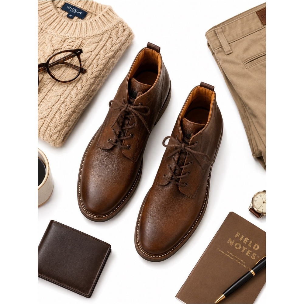 Saks Fifth Avenue Brown Pebbled Leather Chukka Boots Men's Size 12M Made Brazil - Picture 14 of 14